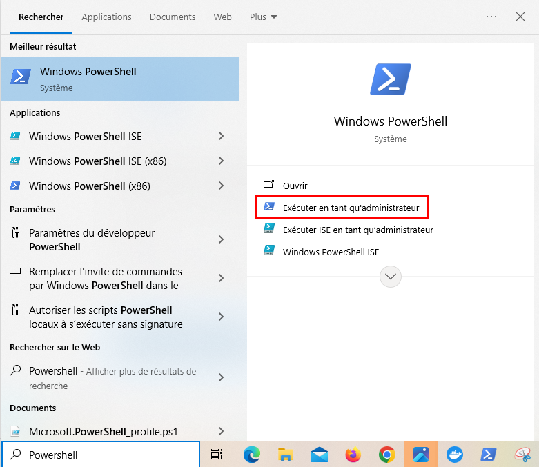 Screenshot to open Powershell as admin
